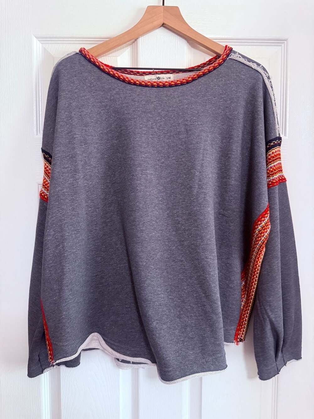 Natural Life Knit Trim Sweatshirt Size S/M Charcoal